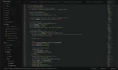 Screenshot of the JavaScript file (main.js) open in a code editor, showing a function called initCopyButtons that adds 'Copy' buttons to code blocks on a webpage. The file is part of the brennan.day 11ty project, visible in the left-hand file tree. The code targets pre and code elements, creates button elements with clipboard functionality, and includes a fallback for older browsers using execCommand. The status bar shows the file was last committed by Brennan Kenneth Brown.