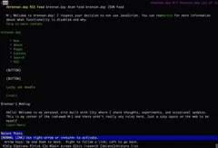 A terminal window showing the Lynx web browser displaying a text-only version of a website, with ASCII art and links numbered for keyboard navigation.